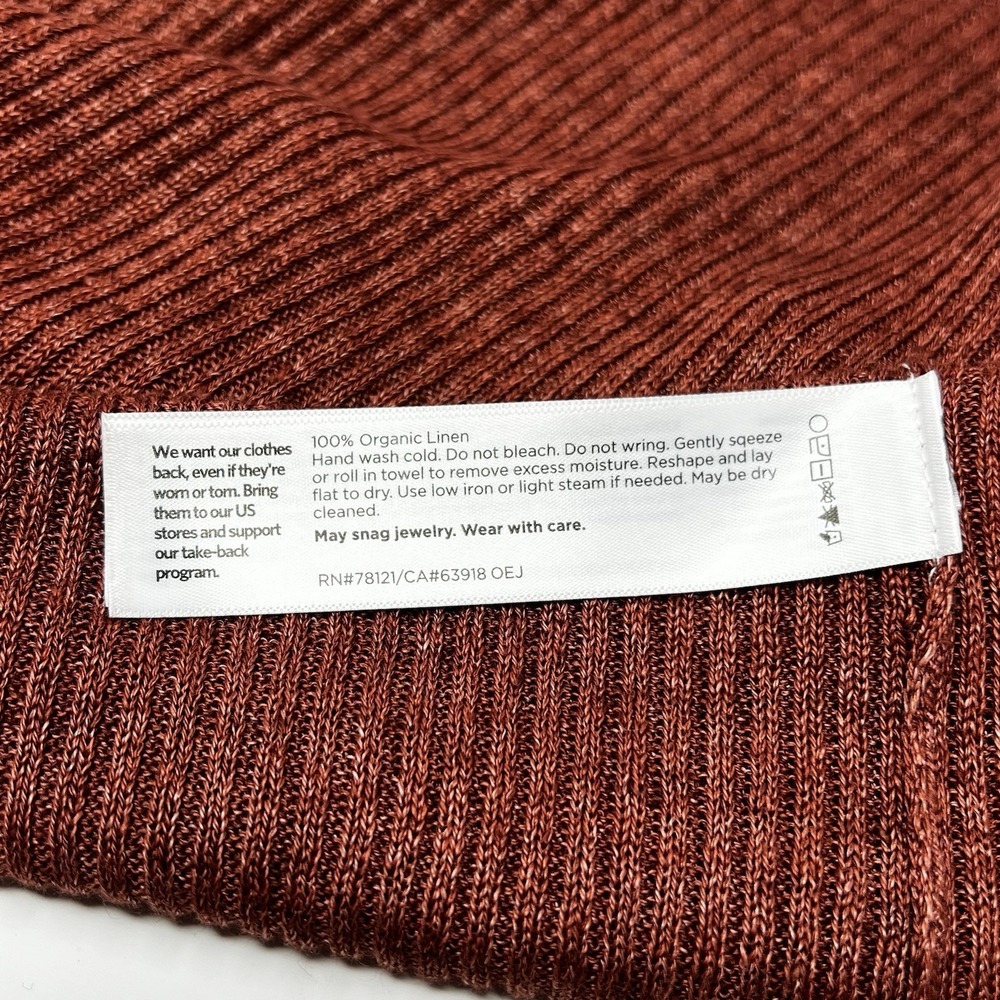 Eileen Fisher Organic Linen Ribbed Open Cardigan Rust Orange XS Pockets - Picture 7 of 8